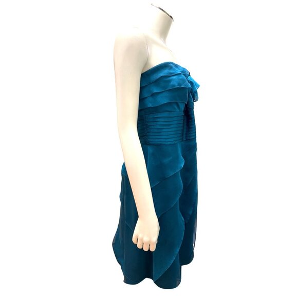 Adrianna Papell Evening Size 10 Teal Blue Chiffon Ruffle Cocktail Dress Luxury - Picture 5 of 8